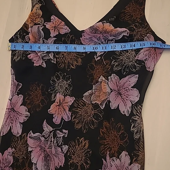 EUC 1990s VTG  Scarlett Black with Pink Floral Print Slip Dress with Flowing Hem - Picture 11 of 16
